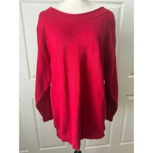 Express Tricot Vintage Red Pointelle Cotton Boat Neck Sweater Size XS Oversized